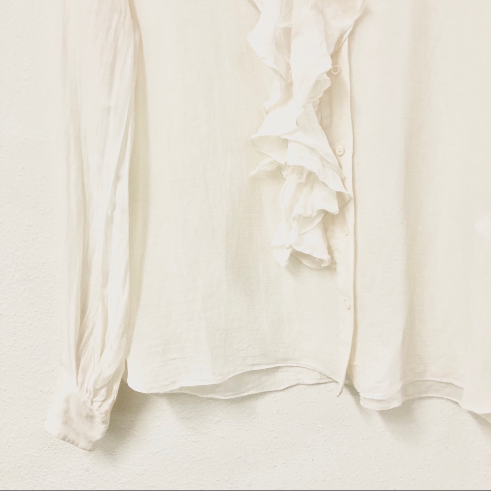 CHLOÉ Silk & Cotton Sheer Ruffle Button Up Blouse - Picture 2 of 11